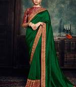 Dark Green Printed Faux Tussar Silk Saree With Blouse