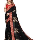 Black Embroidered Satin Saree With Blouse