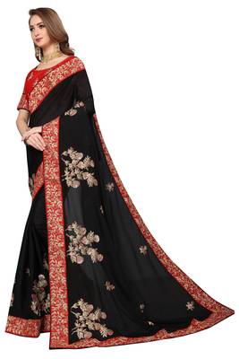 Black Embroidered Satin Saree With Blouse 2