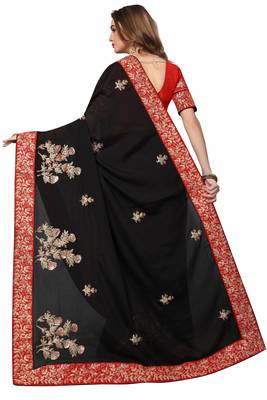 Black Embroidered Satin Saree With Blouse 3
