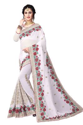 White Embroidered Georgette Saree With Blouse 1