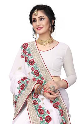 White Embroidered Georgette Saree With Blouse 2