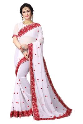 White Embroidered Georgette Saree With Blouse 1