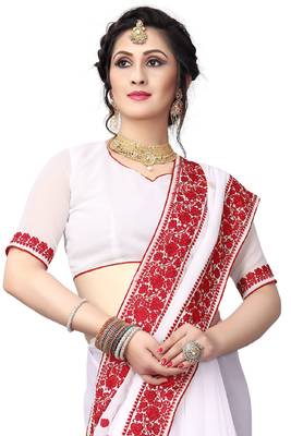 White Embroidered Georgette Saree With Blouse 2
