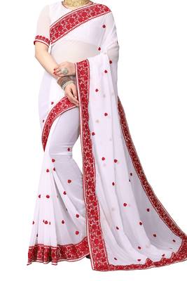 White Embroidered Georgette Saree With Blouse 3