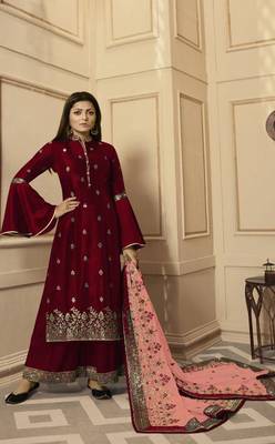 Red embroidered silk salwar 1