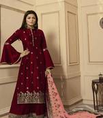 Red embroidered silk salwar