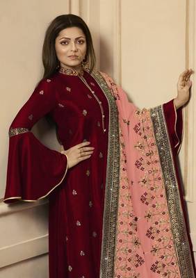 Red embroidered silk salwar 2
