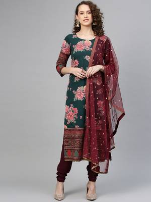 Dark-green printed polyester salwar 1