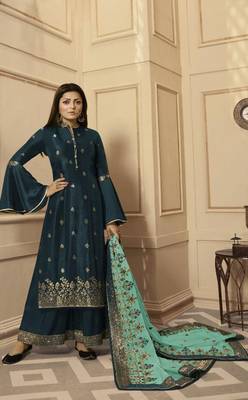 Teal embroidered silk salwar 1