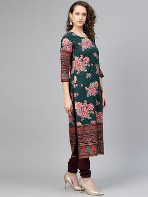 Dark-green printed polyester salwar 3