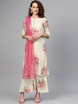 Cream digital print crepe salwar 1
