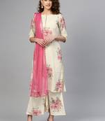 Cream digital print crepe salwar
