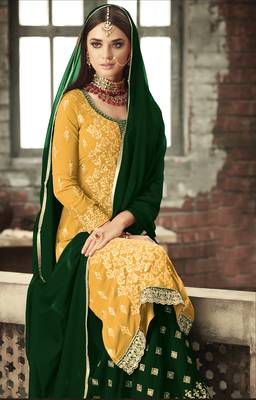 Yellow embroidered georgette salwar 2
