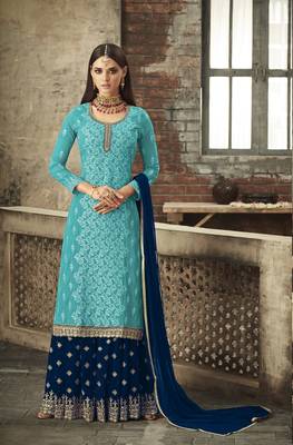 Sky-blue embroidered georgette salwar 1