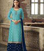 Sky-blue embroidered georgette salwar