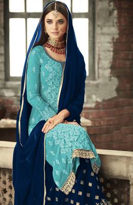 Sky-blue embroidered georgette salwar 2