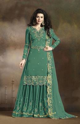Light-green embroidered silk salwar 1
