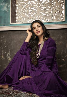 Purple embroidered georgette salwar 2