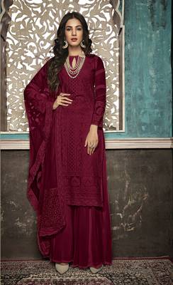 Maroon embroidered georgette salwar 1