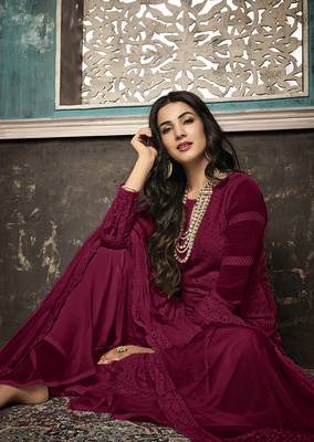 Maroon embroidered georgette salwar 2