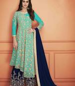 Sky-blue embroidered net salwar