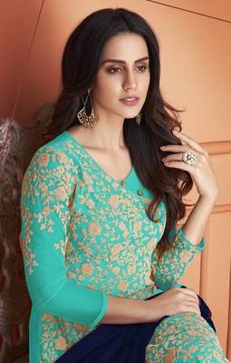 Sky-blue embroidered net salwar 2