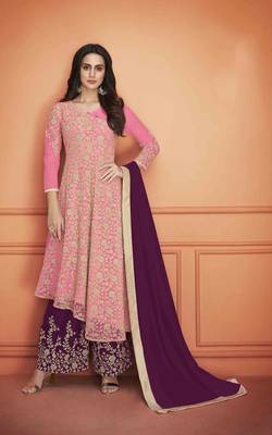 Pink embroidered net salwar 1