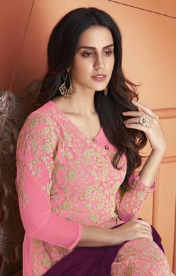 Pink embroidered net salwar 2