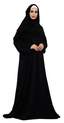 Justkartit Korean Slub Plain Burqa With Black Pipe Lace Work And Dupatta 1