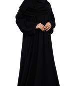 Justkartit Korean Slub Plain Burqa With Black Pipe Lace Work And Dupatta