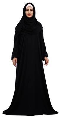 Justkartit Korean Slub Plain Burqa With Black Pipe Lace Work And Dupatta 2