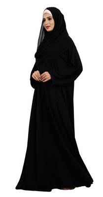 Justkartit Korean Slub Plain Burqa With Black Pipe Lace Work And Dupatta 3