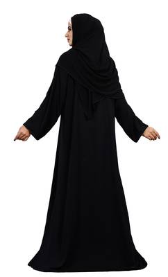 Justkartit Korean Slub Plain Burqa With Black Pipe Lace Work And Dupatta 5