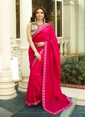 Rani Pink Embroidered Fancy Fabric Saree With Blouse 1