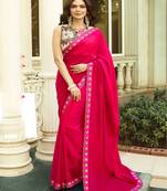 Rani Pink Embroidered Fancy Fabric Saree With Blouse