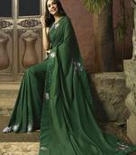 Dark Green Embroidered Fancy Fabric Saree With Blouse