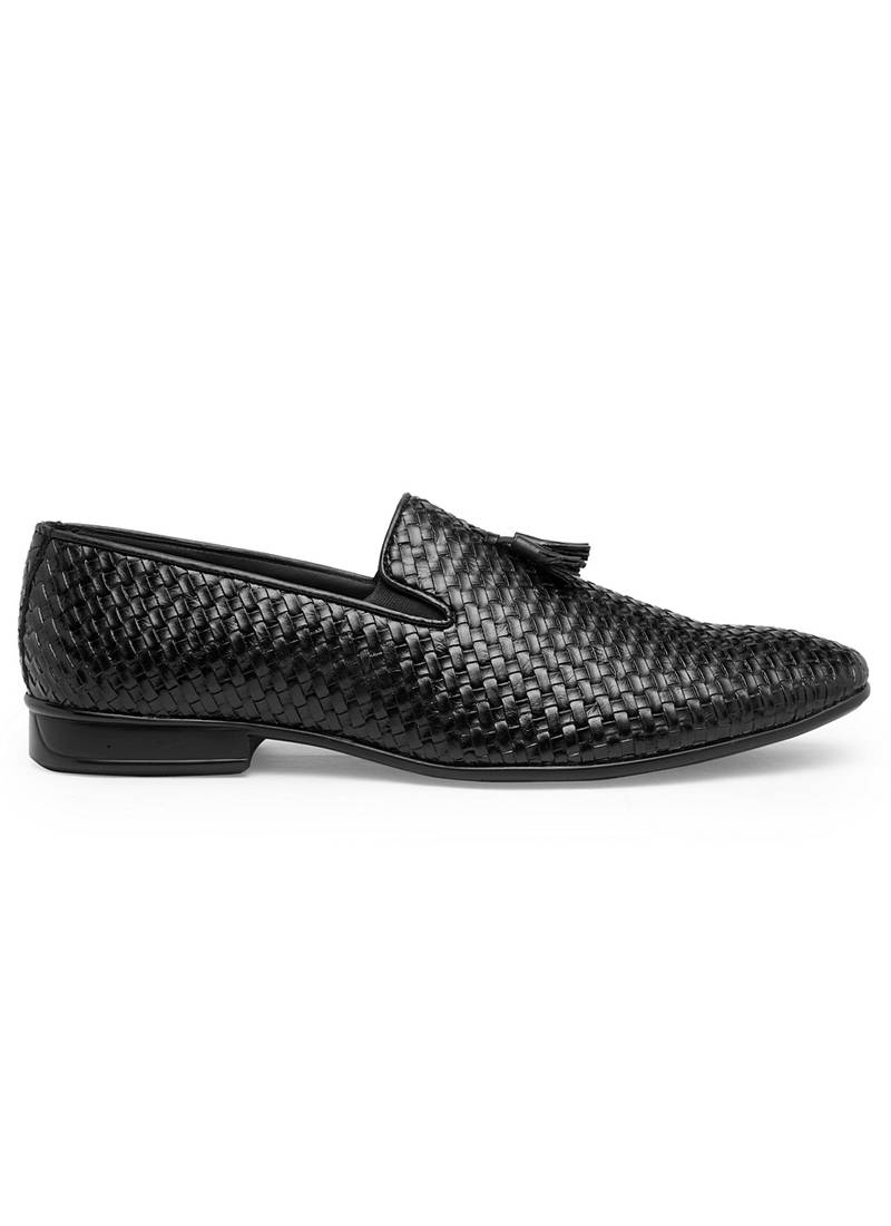 Solid Men Black Formal Leather Slip On Shoes