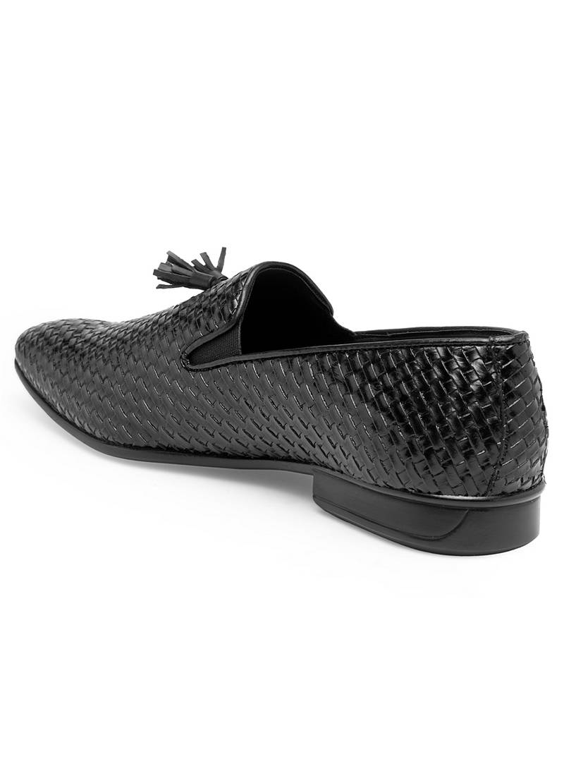 Solid Men Black Formal Leather Slip On Shoes