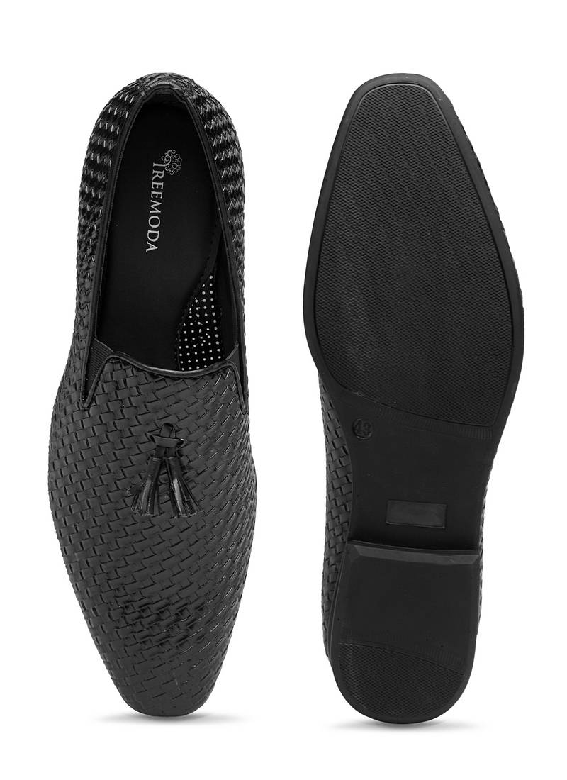 Solid Men Black Formal Leather Slip On Shoes