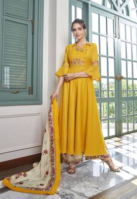 Yellow embroidered silk salwar 1
