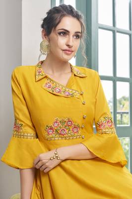 Yellow embroidered silk salwar 2