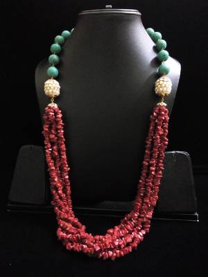 Red Coral Beads With Tauquoise And Pearl Beads 1