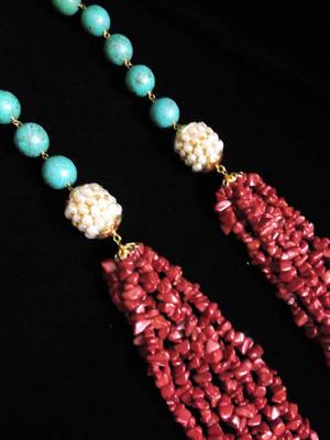Red Coral Beads With Tauquoise And Pearl Beads 2
