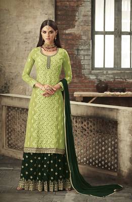 Parrot-green embroidered georgette salwar 1