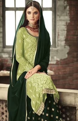 Parrot-green embroidered georgette salwar 2
