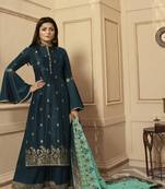 Teal embroidered silk salwar