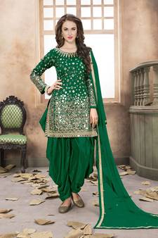 Green embroidered taffeta salwar