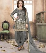Grey embroidered taffeta salwar