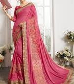 Pink embroidered lycra saree with blouse